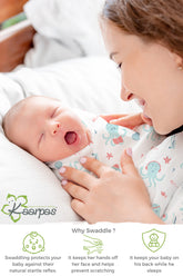 Ocean Dive' Organic Muslin Baby Swaddle : Octopus and waves, PACK OF 2